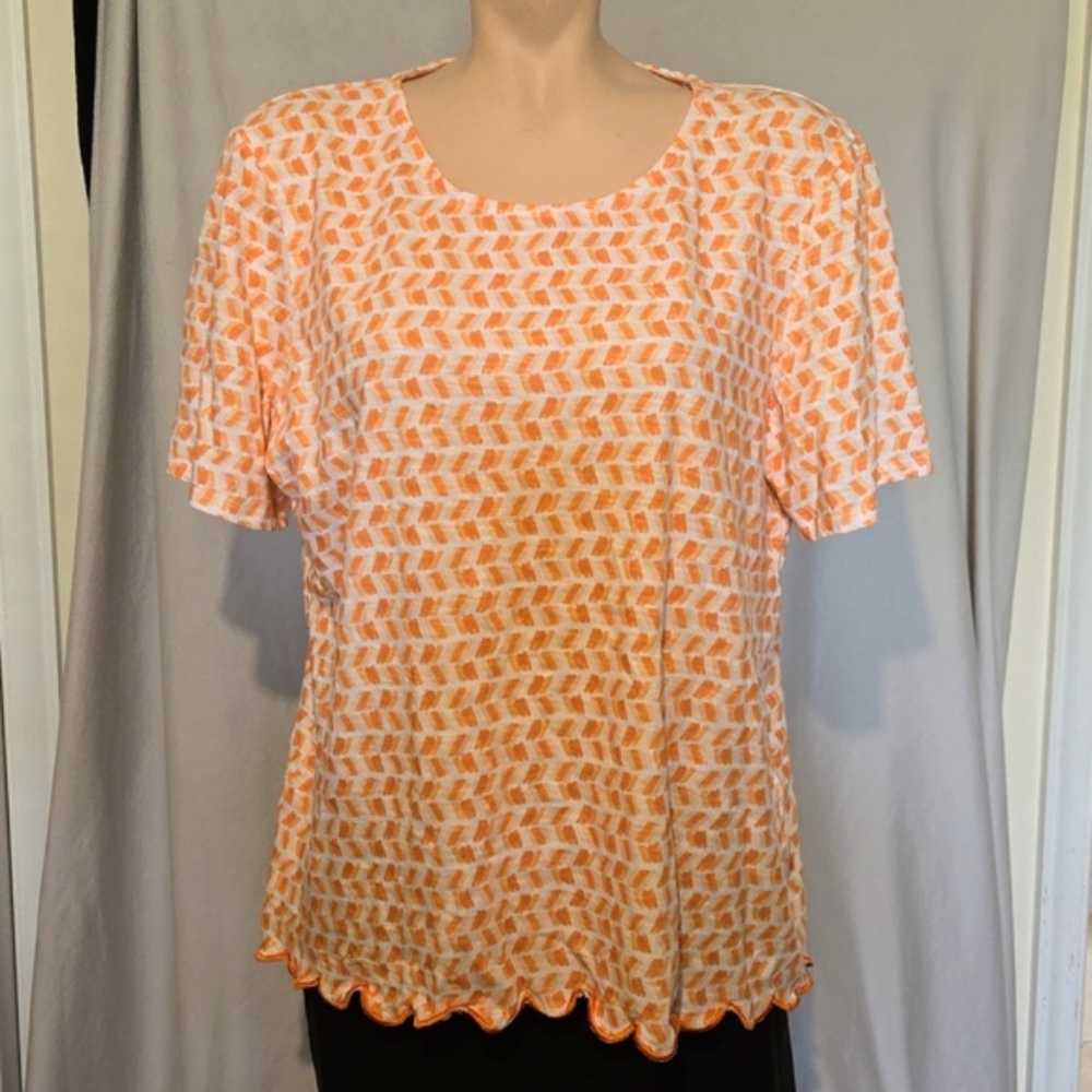 Chico's Orange and White Short Sleeve Top